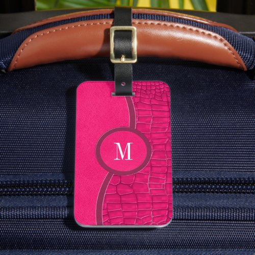 Hot Pink Faux Leather Alligator Skin Chic Monogram Luggage Tag