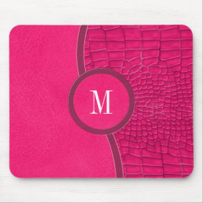 Hot Pink Faux Leather Alligator Skin Chic Monogram Mouse Pad