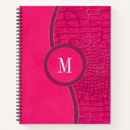 Hot Pink Faux Leather Alligator Skin Chic Monogram Notebook