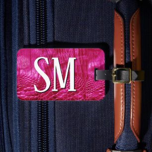 Hot Pink Faux Leather Monogram Luggage Tag