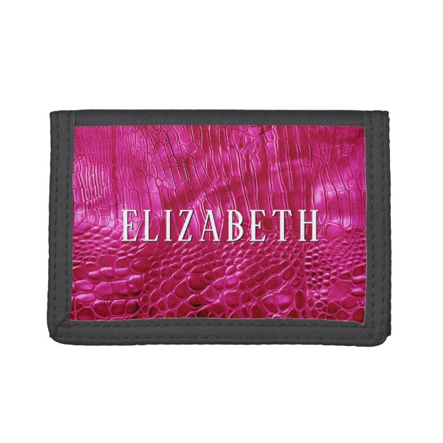Hot Pink Faux Leather Trifold Wallet (Front)