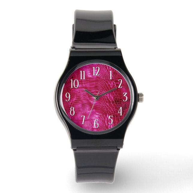 Hot Pink Faux Leather Watch (Front)