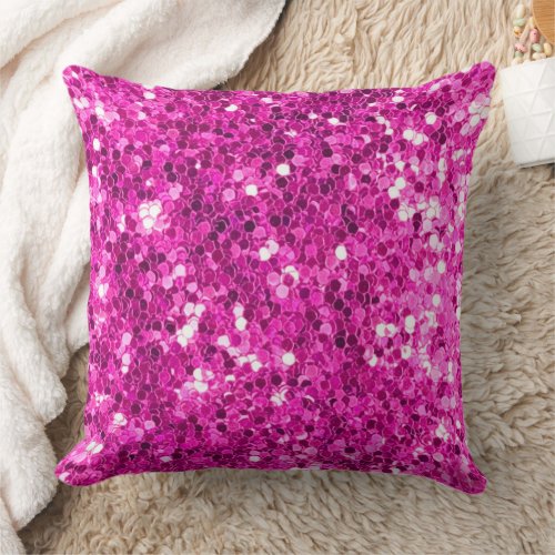 Hot Pink Faux Sequin Glitter Throw Pillow