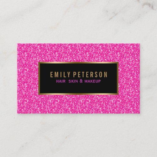 Hot Pink Fax Glitter With Black And Gold Accents Business Card