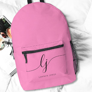 Hot Pink Feminine Typographic Name Girly Printed Backpack