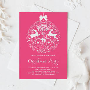 Hot Pink Festive Ornate Ornament Christmas Party Invitation