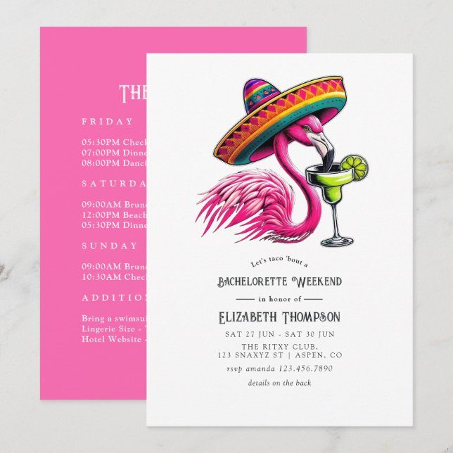 Hot-Pink Fiesta Flamingo Bachelorette Weekend Invitation (Front/Back)