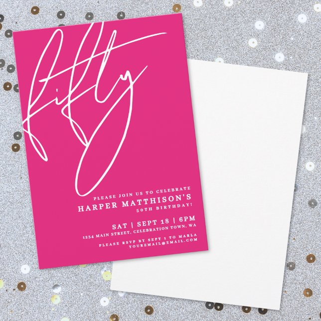 Hot Pink Fifty 50th Birthday Party Invitation (Hot Pink Fifty 50th Birthday Party Invitation)