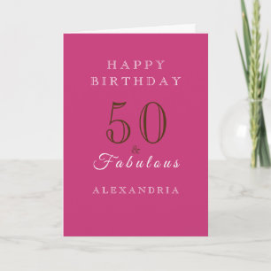 Hot pink fifty and fabulous elegant birthday card