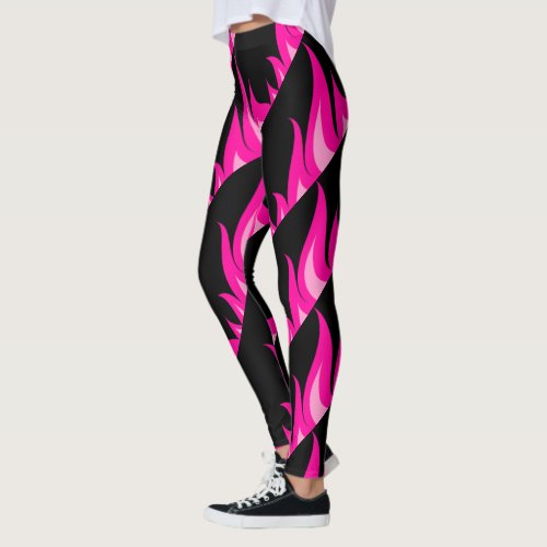 Hot pink fire flames workout fitness gym leggings