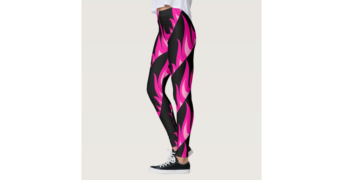 Hot pink fire flames workout fitness gym leggings | Zazzle