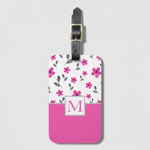 Hot Pink Five Petal Watercolor Flower Pattern Luggage Tag