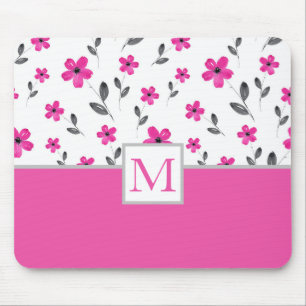 Hot Pink Five Petal Watercolor Flower Pattern Mouse Pad