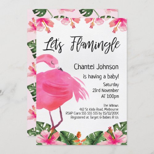 Hot Pink Flamingo Baby Shower Invitation