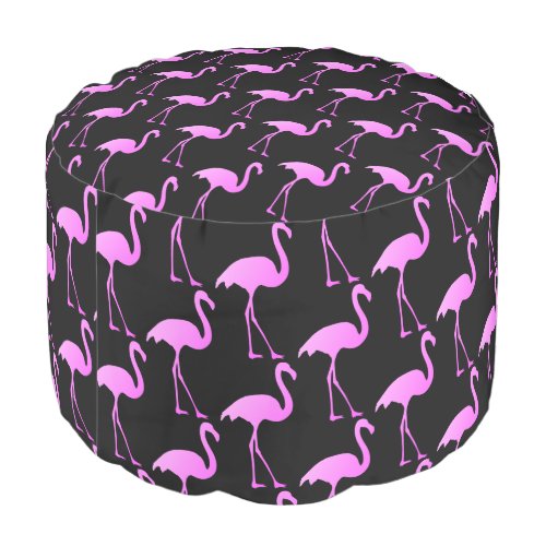 Hot pink flamingo bird pattern round sitting pouf