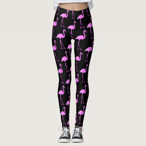 Hot pink flamingo bird print yoga and workout leggings