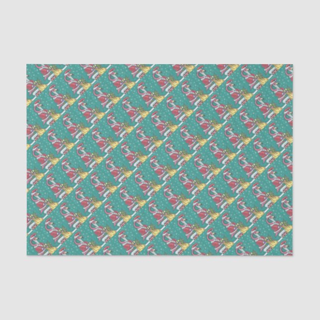 HOT PINK FLAMINGO, CHRISTMAS SANTA TISSUE PAPER (Front)
