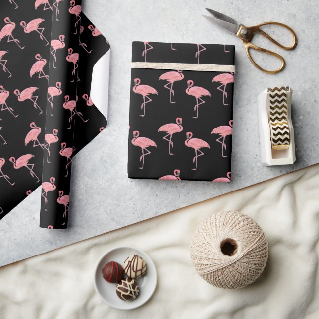 Hot Pink Flamingo Flock Seamless Design Wrapping Paper (Crafts)