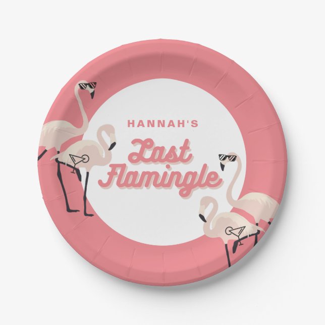 Hot Pink Flamingo Last Flamingle Bridal Shower Paper Plates (Front)