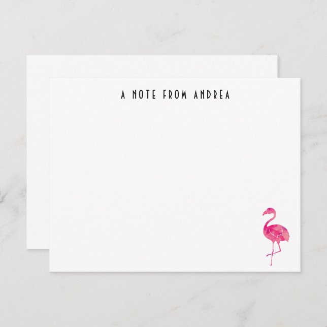 Hot Pink Flamingo Personalized Note Card (Front/Back)