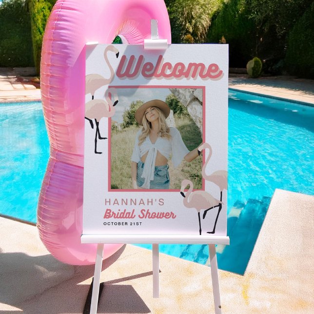 Hot Pink Flamingo Pool Bridal Shower Welcome Foam Board (Creator Uploaded)