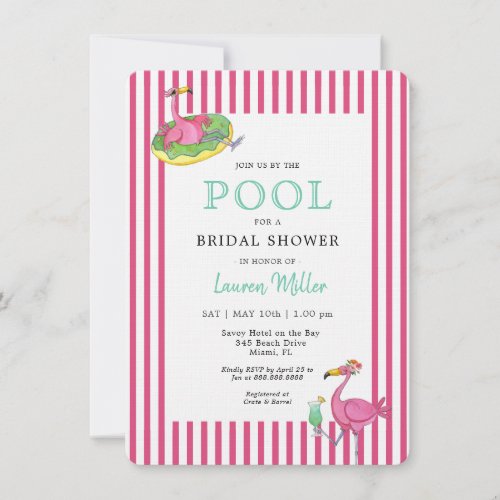 Hot pink Flamingo POOL party  Bridal shower  Invitation