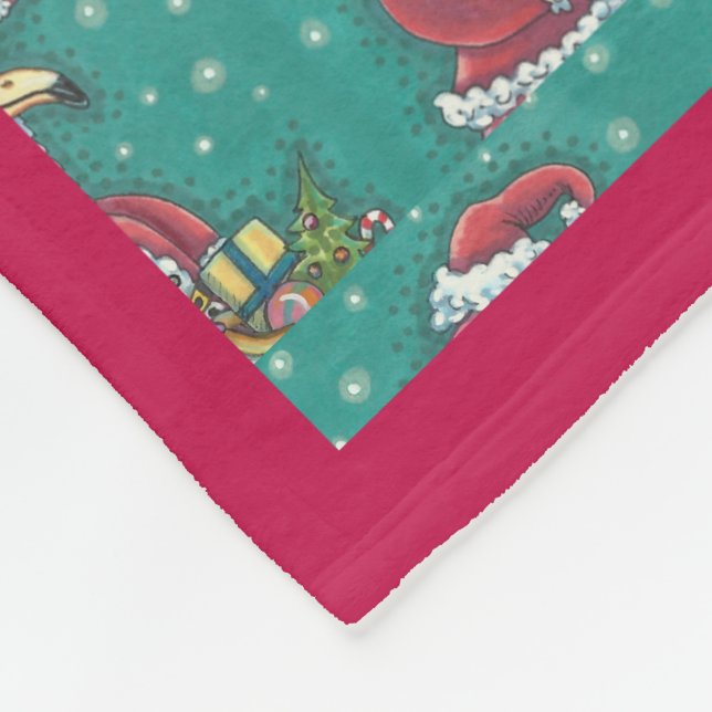 HOT PINK FLAMINGO SANTA, CHRISTMAS FLEECE BLANKET (Corner)