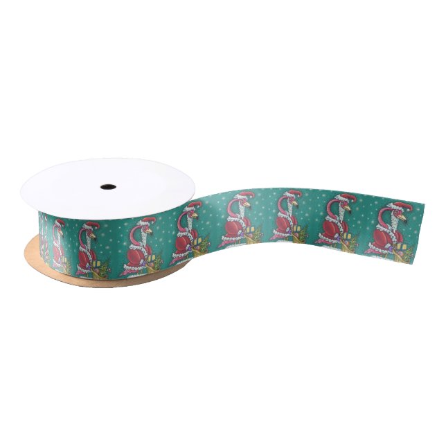 HOT PINK FLAMINGO SANTA, CHRISTMAS GIFTWRAP RIBBON (Spool)