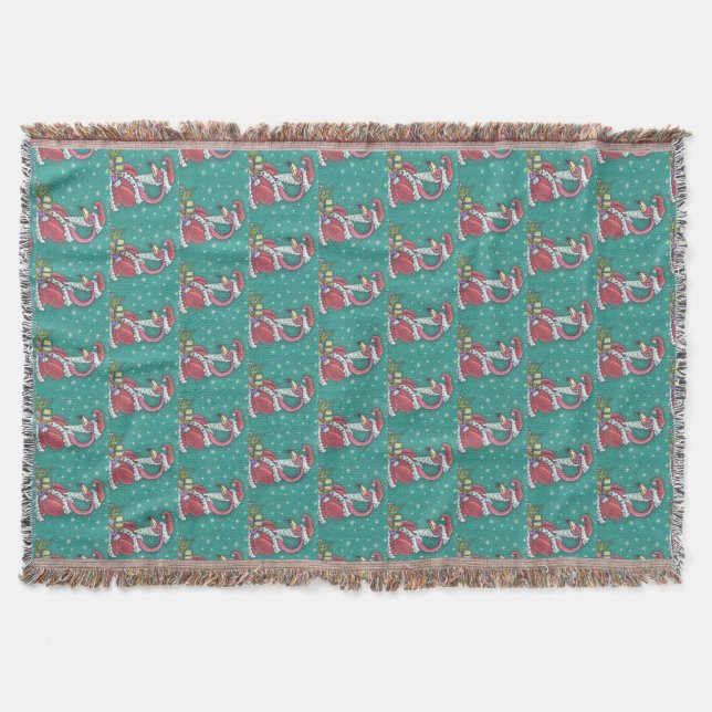 HOT PINK FLAMINGO SANTA, CHRISTMAS THROW BLANKET (Front)