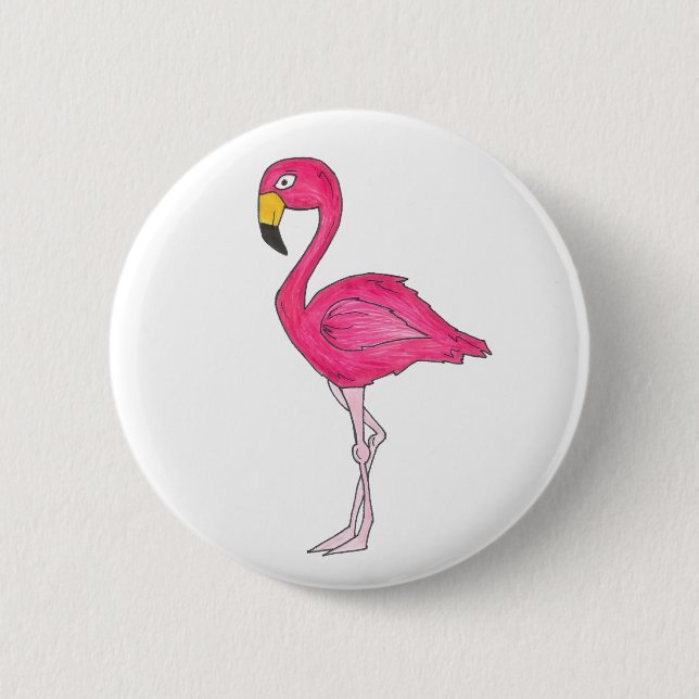 Hot Pink Flamingo Tropical Island Bird Paradise Button (Front)