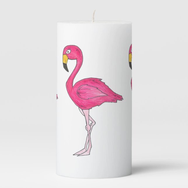 Hot Pink Flamingo Tropical Island Bird Paradise Pillar Candle (Front)
