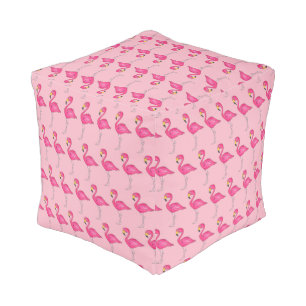 Hot Pink Flamingo Tropical Island Bird Print Pouf