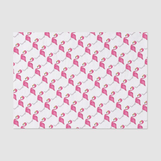 Hot Pink Flamingo Tropical Island Bird Print Tissue Paper (Front)