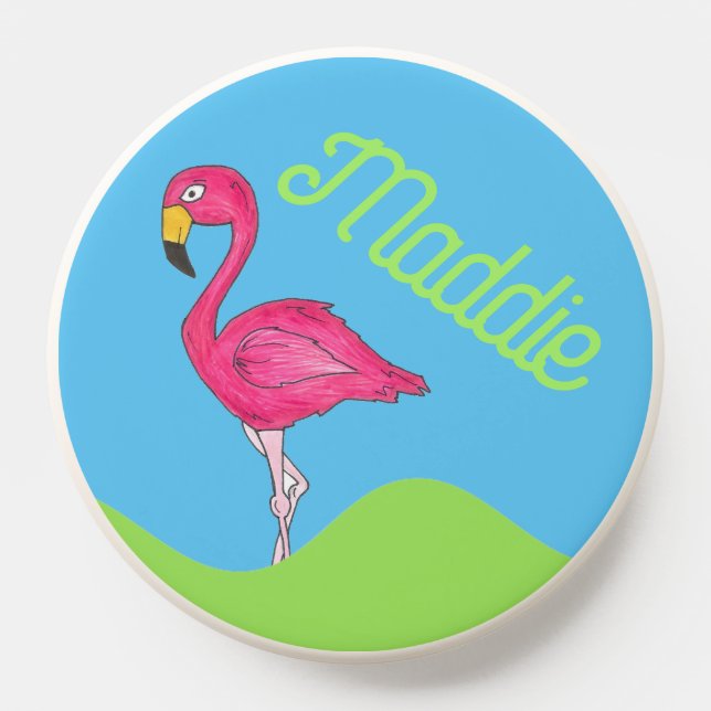 Hot Pink Flamingo Tropical Island Cartoon Bird  PopSocket (Popsocket)