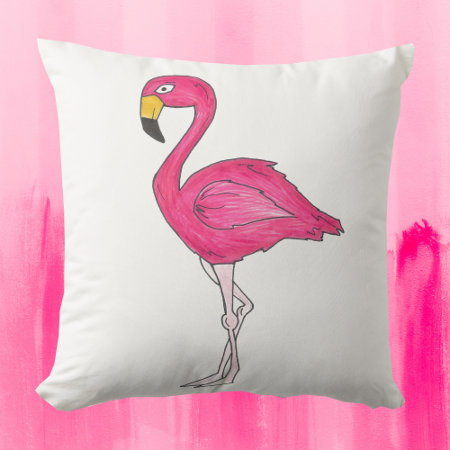 Hot Pink Flamingo Tropical Island Cartoon Bird Throw Pillow