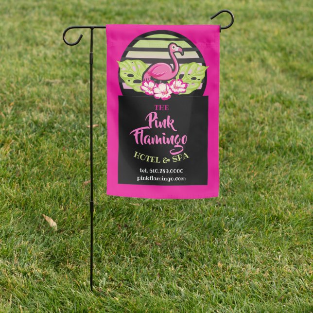 HOT PINK FLAMINGO Tropical Leaves Business Sign (In SItu)