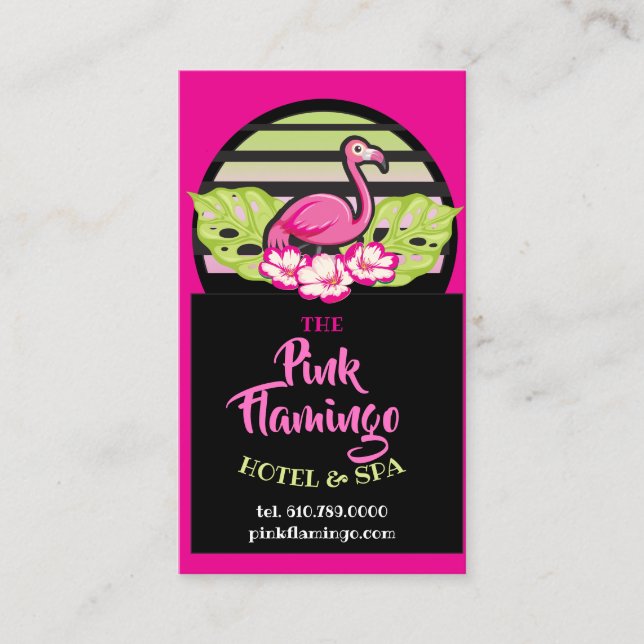 HOT PINK FLAMINGO Tropical Leaves Party Gift Favor Business Card (Front)
