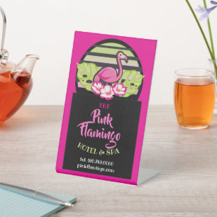 HOT PINK FLAMINGO Tropical Leaves Party Gift Favor Pedestal Sign