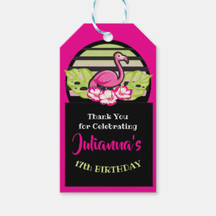 HOT PINK FLAMINGO Tropical Leaves Party Gift Favor Tags