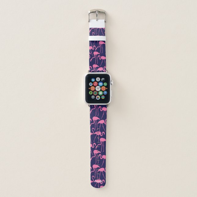 Hot Pink Flamingos Pattern Personalized Apple Watch Band (Front)