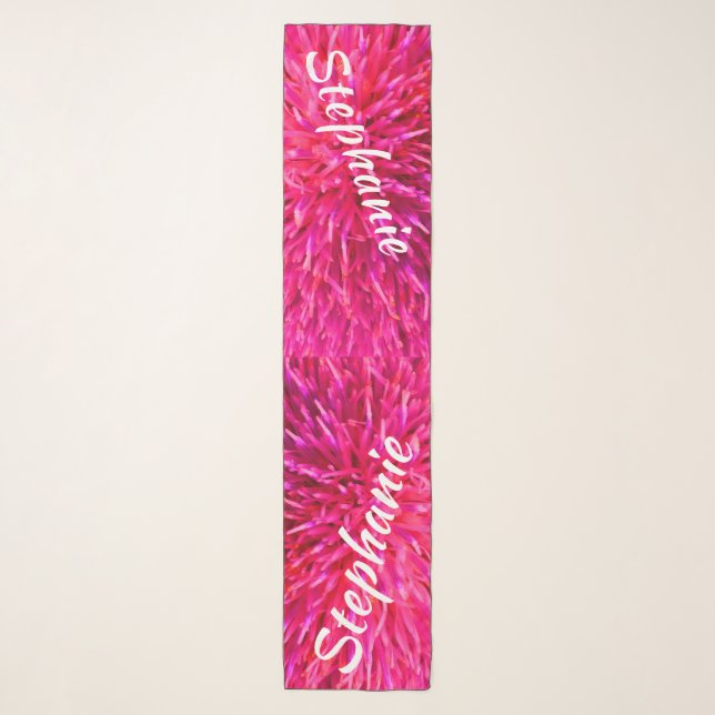 Hot Pink Floral Abstract, Name, Chiffon Scarf (Front)