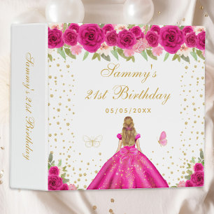 Hot Pink Floral Blonde Hair Princess Photo Album 3 Ring Binder