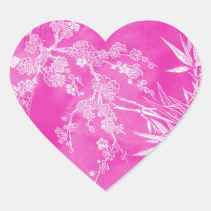 Hot Pink Floral Blossom Texture Heart Sticker