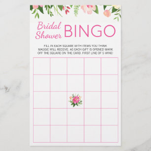 Hot Pink Floral Bridal Shower Bingo Game Flyer