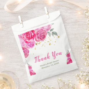Hot Pink Floral Bridal Shower Favor Bag