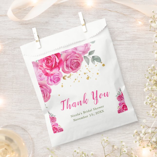 Hot Pink Floral Bridal Shower Favor Bag (Clipped)
