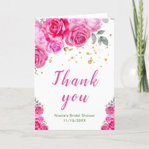 Hot Pink Floral Bridal Shower Letterpress Thank You Card