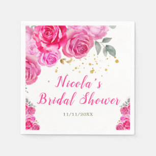 Hot Pink Floral Bridal Shower Napkins