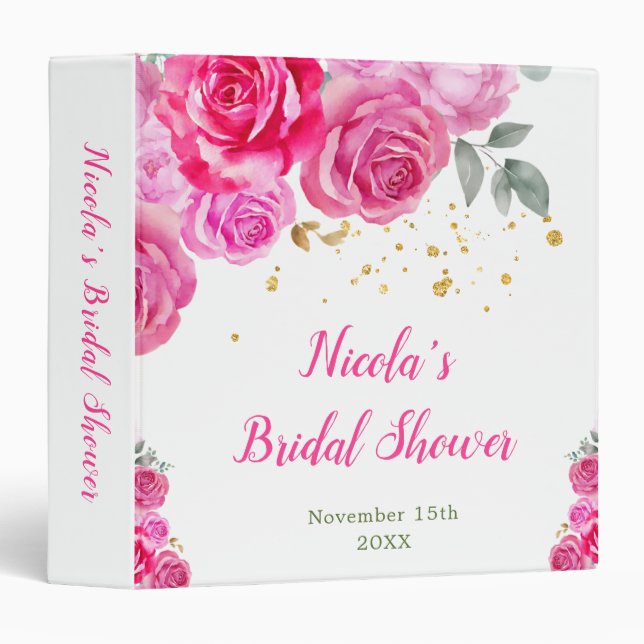 Hot Pink Floral Bridal Shower Photo Album 3 Ring Binder (Front/Spine)