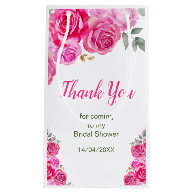 Hot Pink Floral Bridal Shower Small Gift Bag (Front)